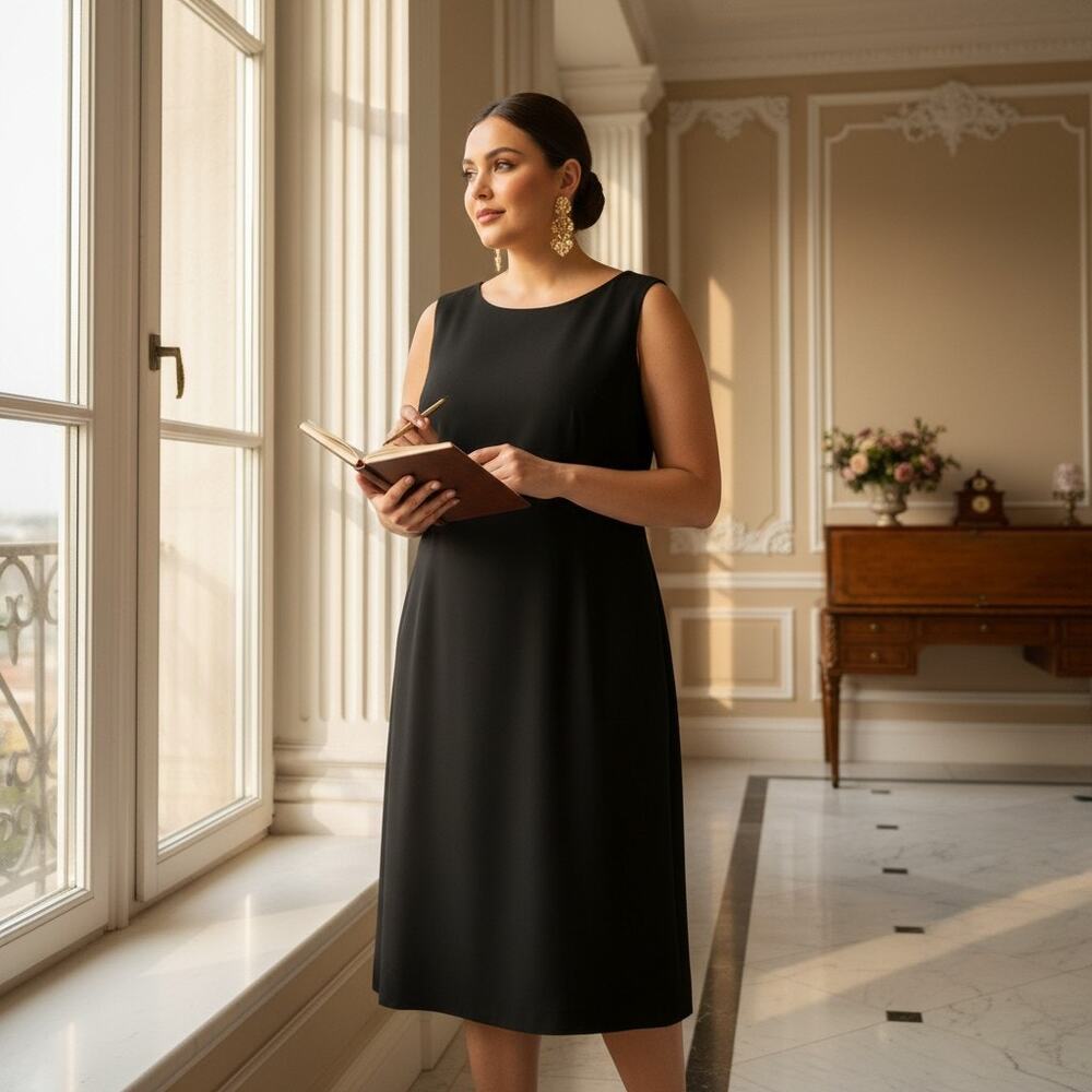 Kasper Black Sleeveless Round‑Neck Sheath Dress – Size 18, NWT